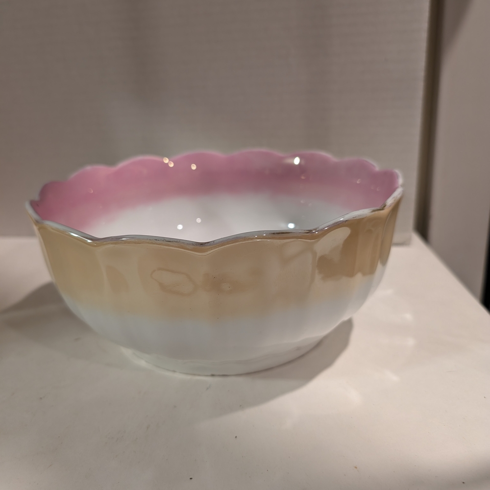 KPM Serving Bowl, Round Pink Rose Peach Gold Germany 20929 Vintage.